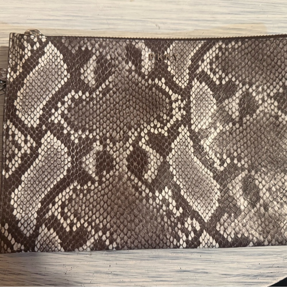 Dkny, Women's Python Patterned Embossed Small Zip… - image 1